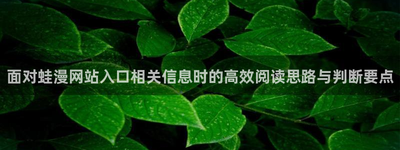 七七漫画热门漫画：面对蛙漫网站入口相关信息时的高效阅读思路与判断要点
